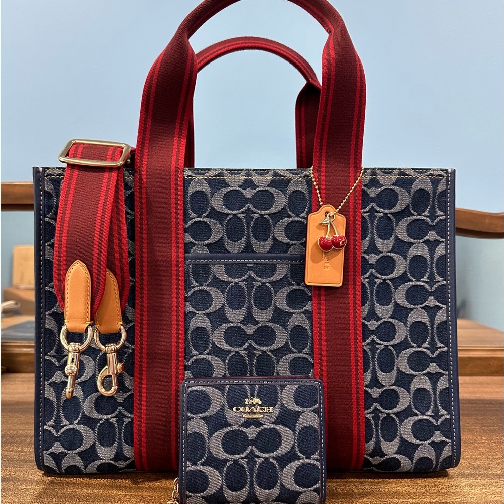 Coach denim smith tote with matching wallet